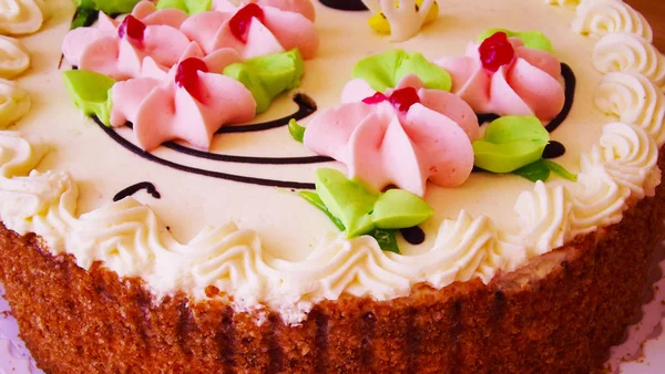 Piękne Pyszne Ciasto Kremem Wakacje — Zdjęcie stockowe