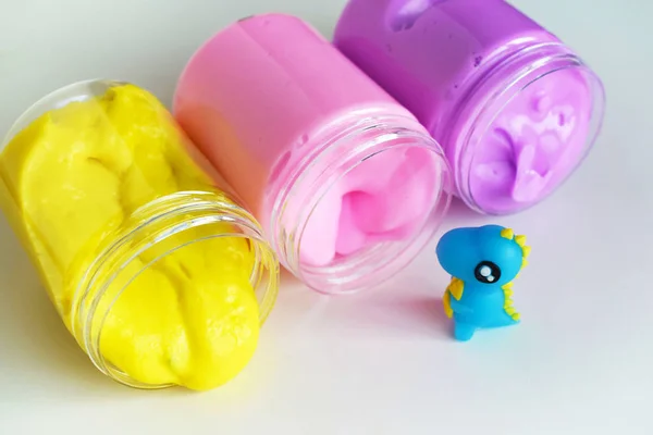 Kolorowe Szlamy Słoikach Smocza Kula Zabawne Zabawki Dla Dzieci — Zdjęcie stockowe