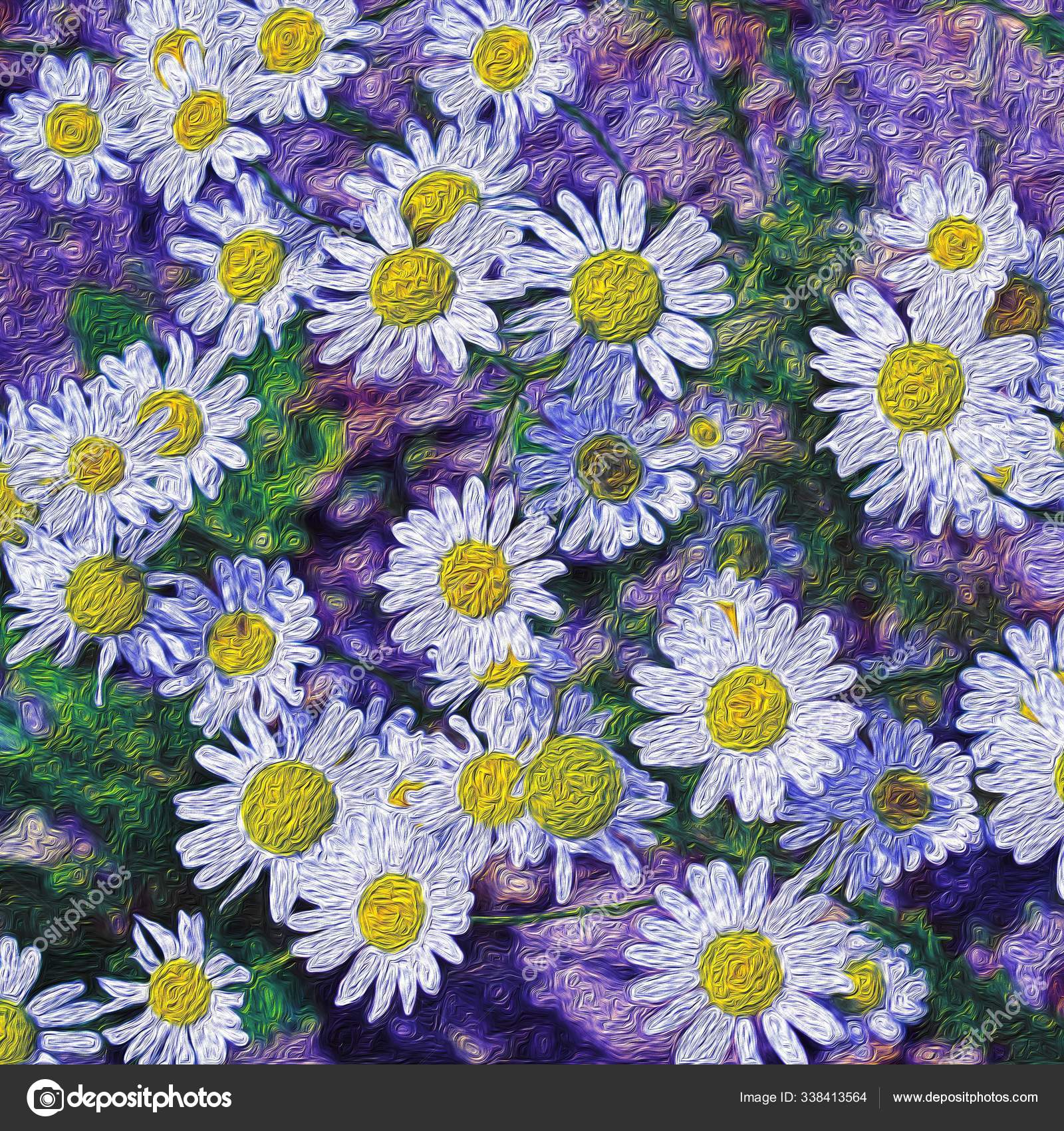 아름다운 Wallpaper Daisies Lilac Background Rough 텍스처 — 스톡 사진 ...