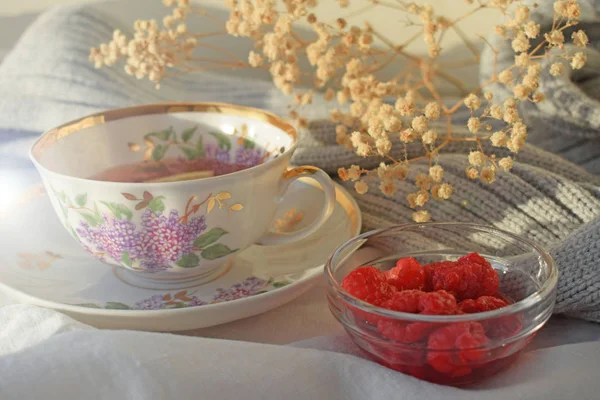 Φρέσκο Αρωματικό Τσάι Μαρμελάδα Λεμόνι Και Βατόμουρο — Φωτογραφία Αρχείου
