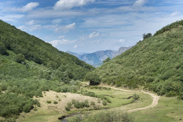 Вид на річку Sousas, в напрямку Somiedo природний заповідник — стокове фото
