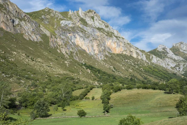 Prati di fieno in Valle del Lago, una delle quindici parrocchie nel comune di Somiedo — Foto Stock