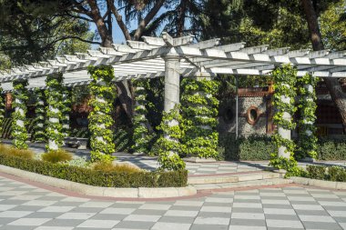 Pergola Cecilio Rodriguez bahçeleri, Retiro Park, Madrid. İspanya
