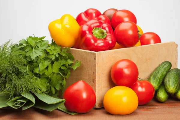 Fresh vegetables in wooden box — Stock Photo, Image