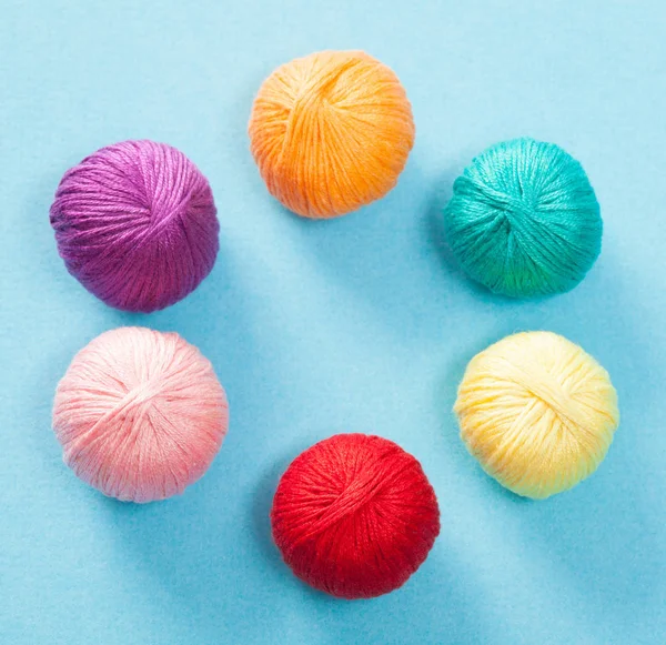 Multicolored clews of cotton threads