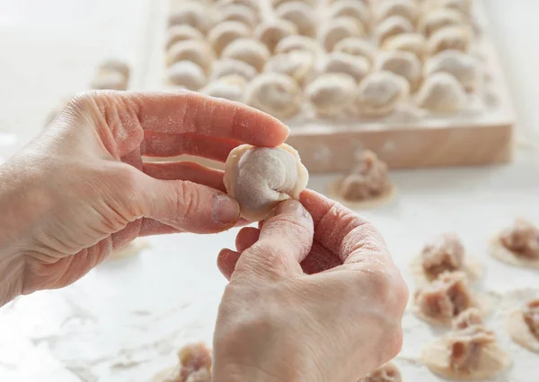 Dona de casa preparando bolinhos de carne — Fotografia de Stock