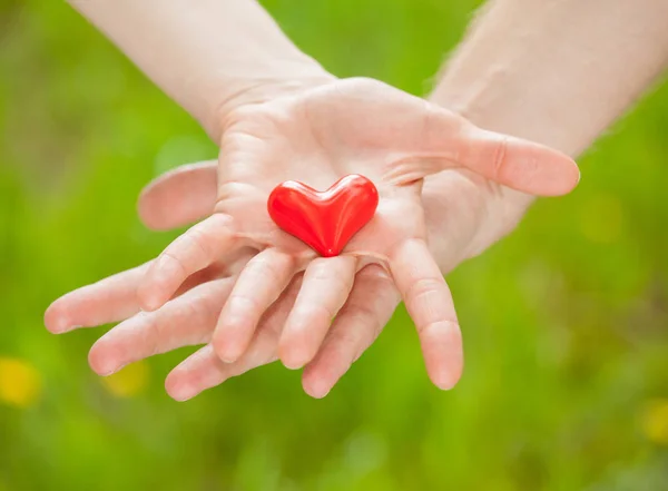 Mani che tengono il cuore rosso — Foto Stock