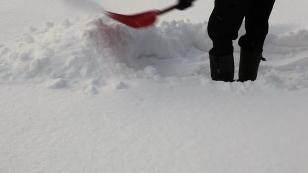 Hombre quitando la nieve con el showel — Vídeos de Stock