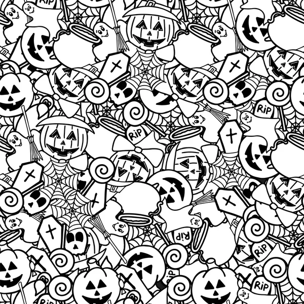 Doodle halloween naadloze patroon. Kleurplaten voor volwassenen. — Stockvector