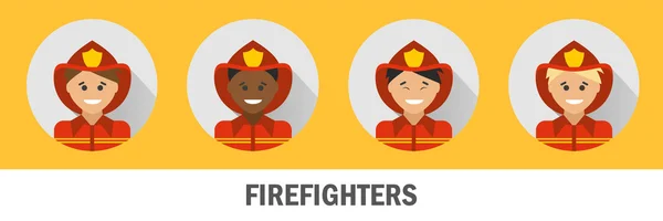 Iconos bomberos de diferentes nacionalidades. Juego de iconos de bombero — Archivo Imágenes Vectoriales