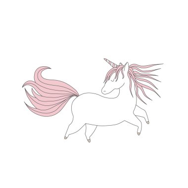 Şirin handdrawn tek boynuzlu at vektör çizim. Antistress boyama kitabı. Elle çizilmiş öğeleri tasarımlarınız için elbise, poster, kart, t-shirt.