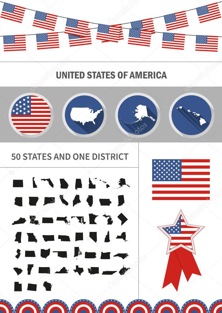 Set of flat design icons nfographics elements with American symb