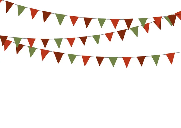 Kerst driehoek bunting vlaggen in groene en rode kleuren voor uw ontwerpen poster, kaart, uitnodigingen en wenskaarten — Stockvector