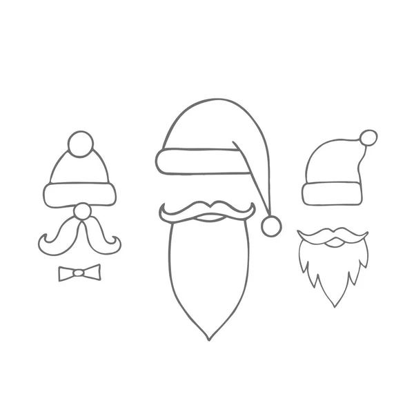 Sombreros, bigote y barba. Elementos navideños para diseño de saludo — Vector de stock