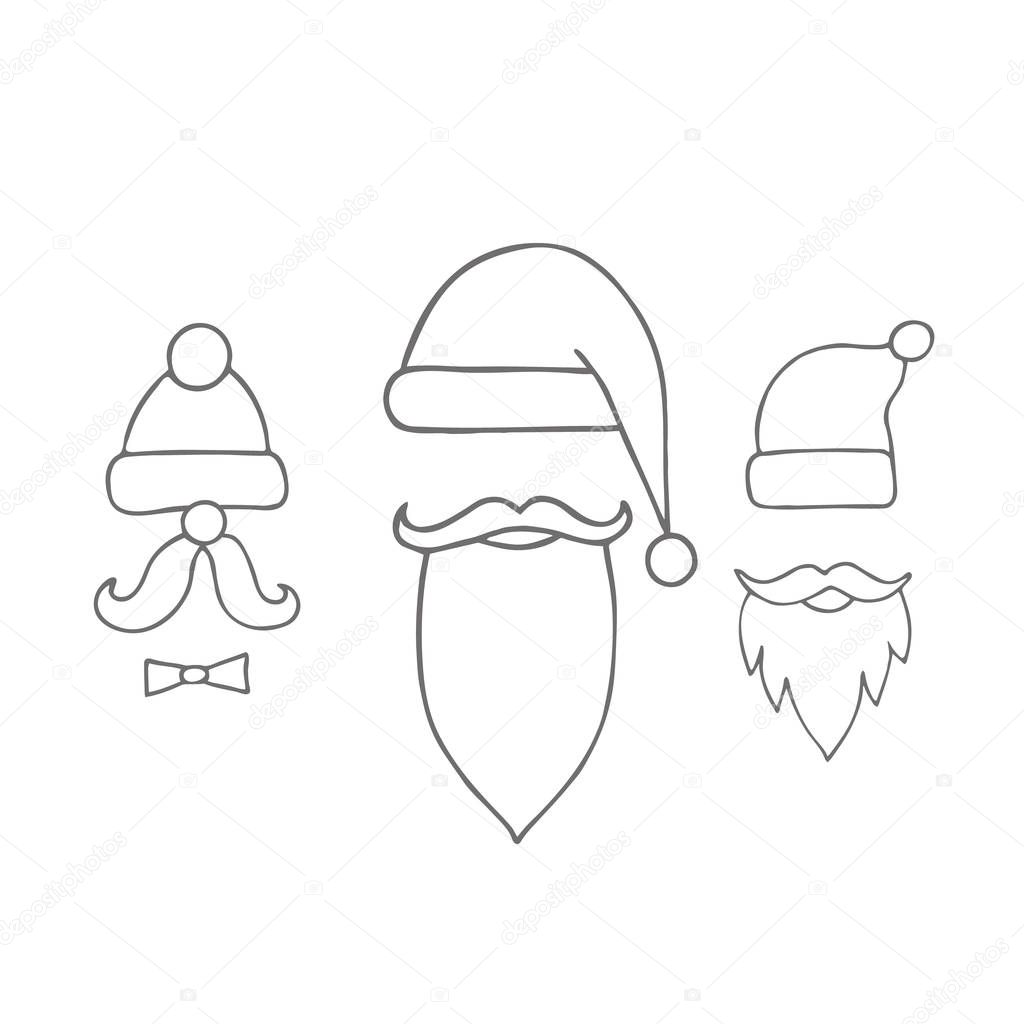 Santa hats, moustache and beards. Christmas elements for greeting design