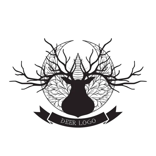 鹿頭のシルエットのロゴの設計 — ストックベクタ
