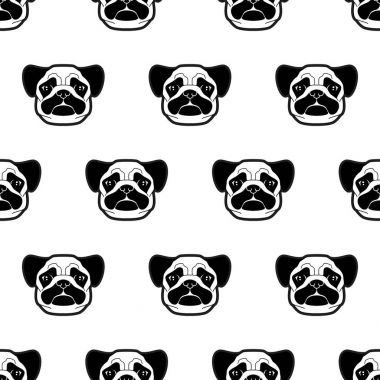 Şirin pug köpek kafalı seamless modeli.
