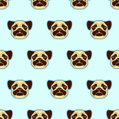 Şirin pug köpek kafalı seamless modeli.