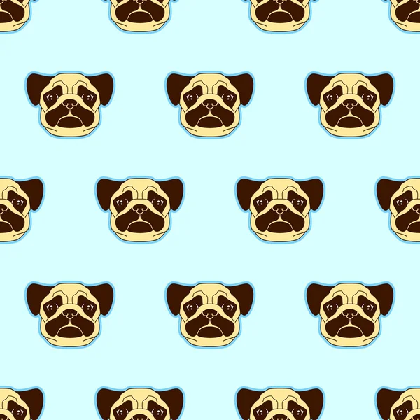 Patrón sin costuras con cabezas de perro lindo pug . — Vector de stock