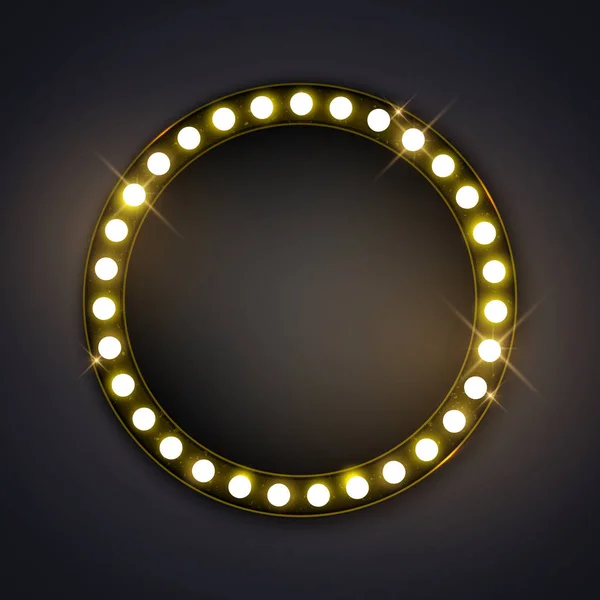 Kulatý rám s zářící lesklý žárovky — Stockový vektor