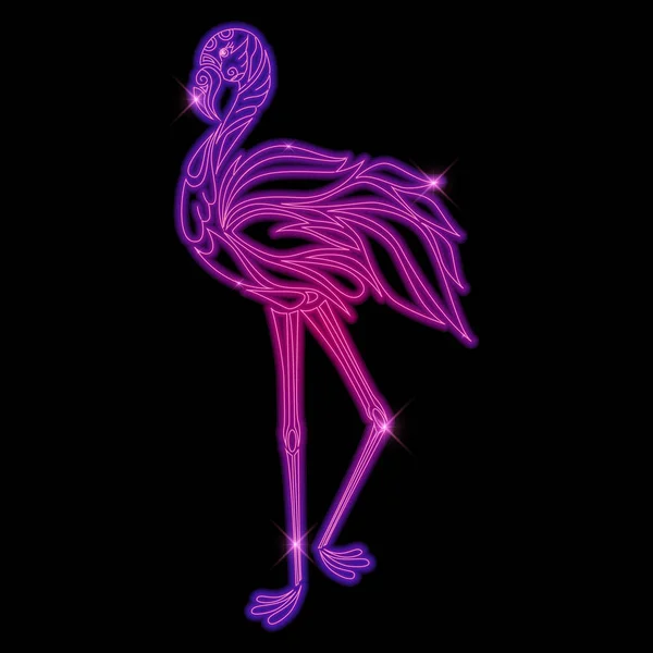 Flamingo bird neon shiny — Stock Vector