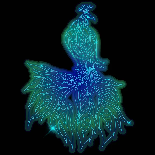 Peacock oiseau néon brillant — Image vectorielle