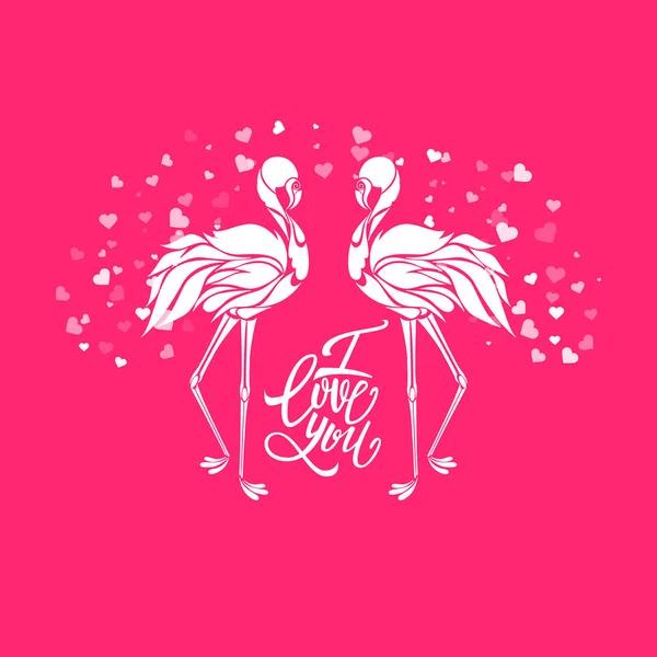 愛の 2 つのピンクのフラミンゴ — ストックベクタ