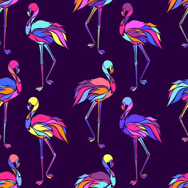 无缝模式与多彩的火烈鸟 — 图库矢量图片