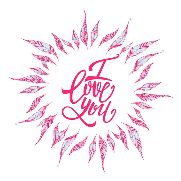 I love you text in feather frame — Stock Vector