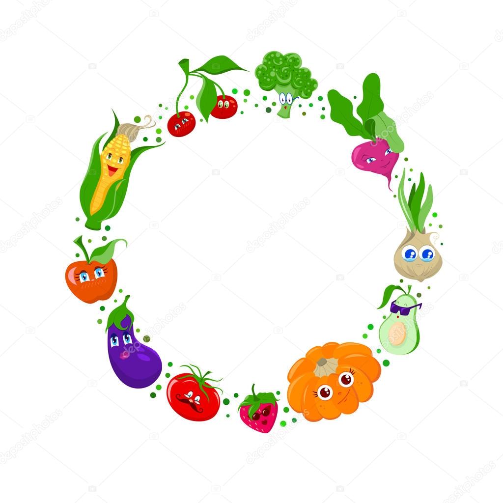 cartoon fruits and vegetables frame