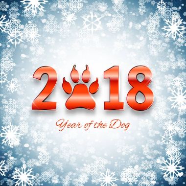 Köpek kartpostal ayak izi ile yeni yıl