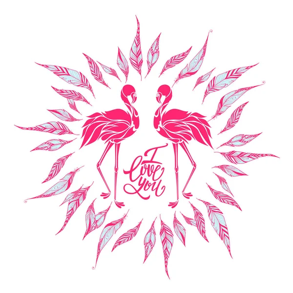 Dos flamencos rosados enamorados — Vector de stock