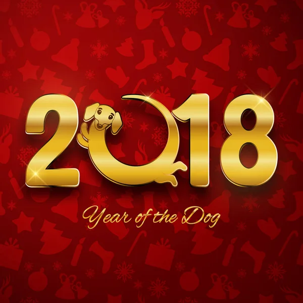 Feliz Año Nuevo Del Perro 2018 Texto Oro Tarjeta Postal — Vector de stock