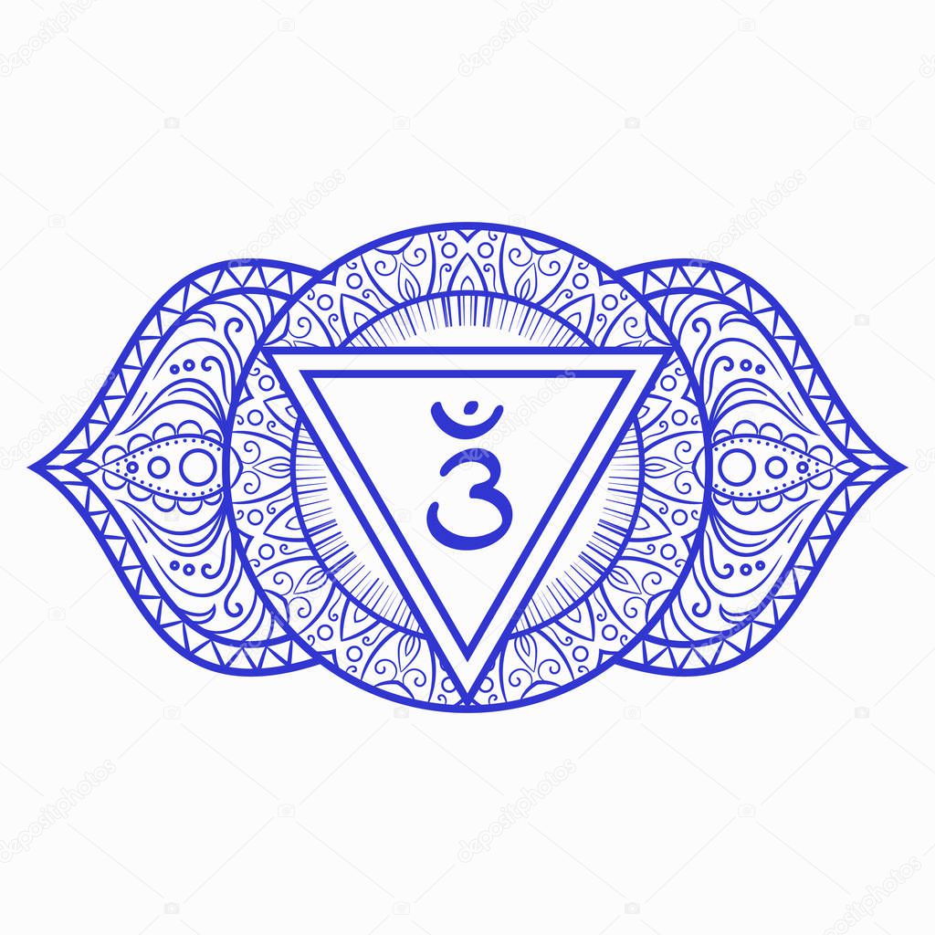 Ajna, third eye chakra symbol. Colorful mandala. Vector illustration