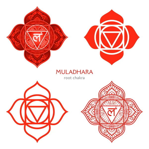 Muladhara, Wortelchakra symbool. Kleurrijke Mandala. Vector Illustra — Stockvector