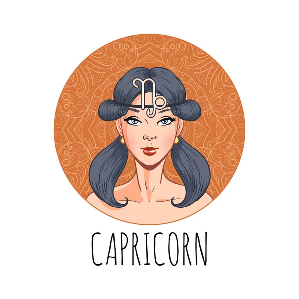 Capricorn zodiac semn opera de arta, fata frumoasa fata, horoscop sy — Vector de stoc