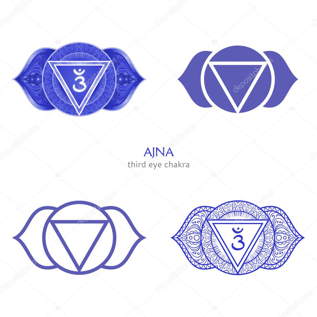 Ajna, third eye chakra symbol. Colorful mandala. Vector illustration