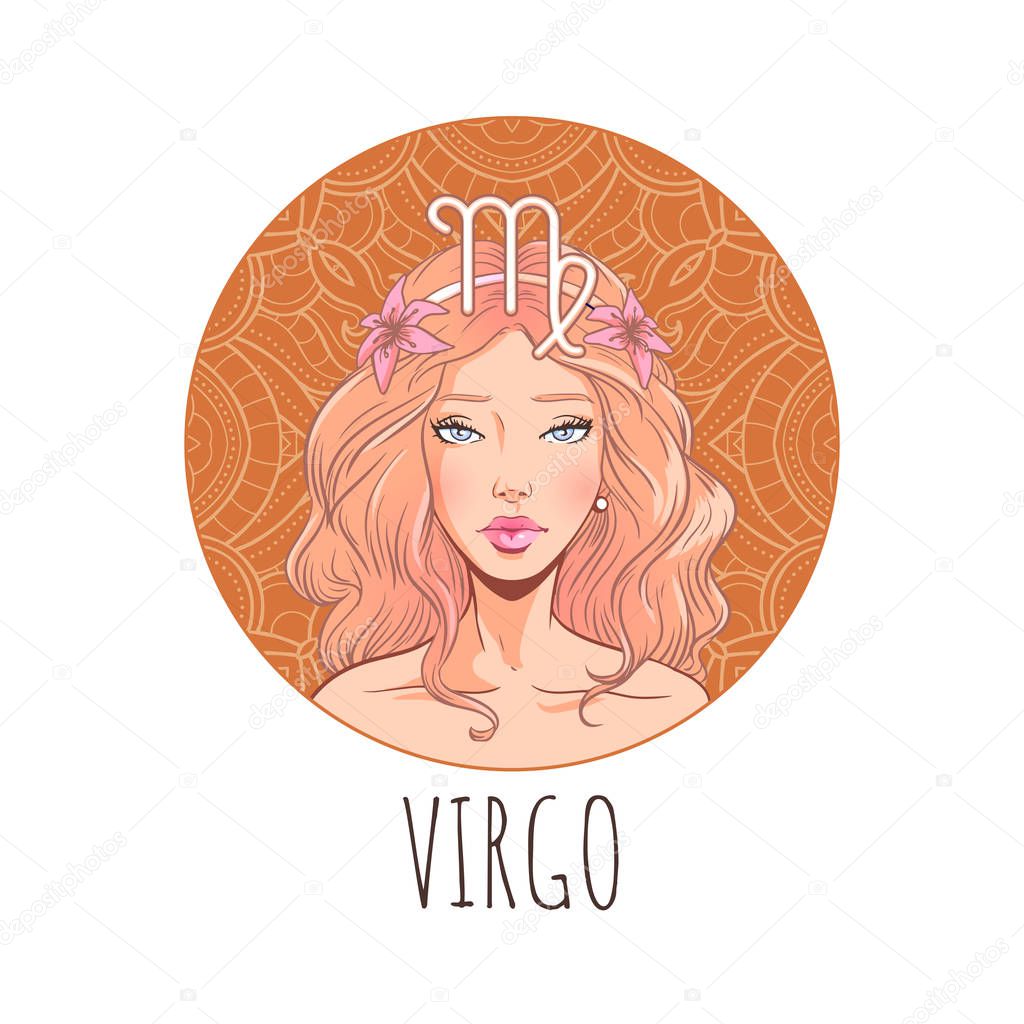 Virgo zodiac sign artwork, beautiful girl face, horoscope symbol