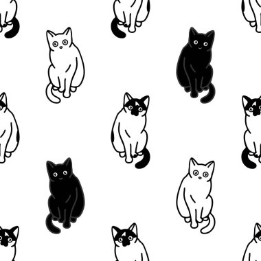 Sevimli siyah beyaz kedileri olan kusursuz bir desen. Yayın dokusu