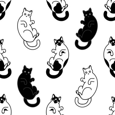 Sevimli siyah beyaz kedileri olan kusursuz bir desen. Yayın dokusu
