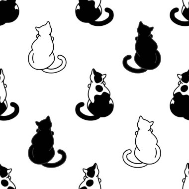 Sevimli siyah beyaz kedileri olan kusursuz bir desen. Yayın dokusu