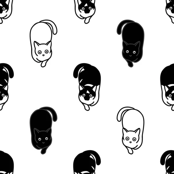 Płynny wzór z uroczymi czarno-białymi kotami. Tekstura dla wal — Wektor stockowy