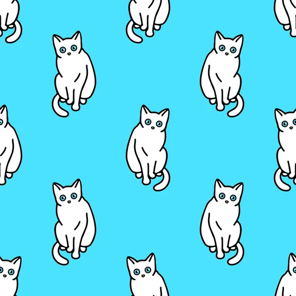 Seamless pattern with cute white cats. Texture for wallpapers, s — Stock Vector