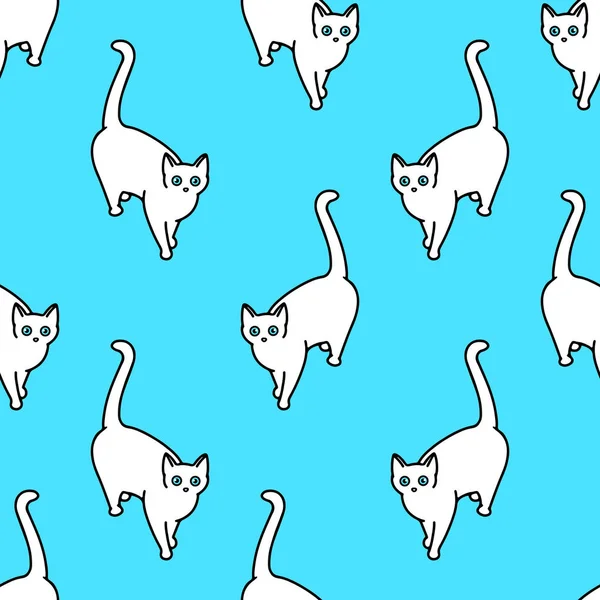 Seamless pattern with cute white cats. Texture for wallpapers, s — Stock Vector