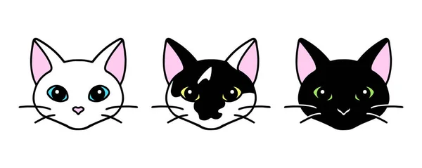 Grazioso set di teste di gatto in bianco e nero, divertente collezione di animali domestici, vettore — Vettoriale Stock