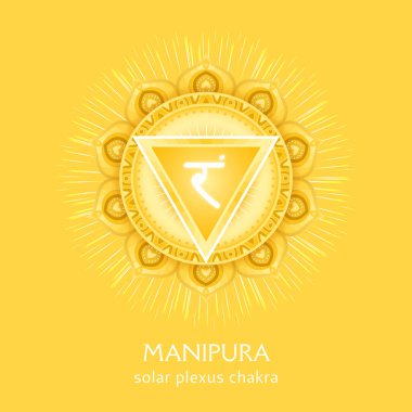 Manipura, solar pleksus çakra sembolü. Renkli mandala. Vektör çizimi