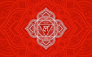 Muladhara, kök çakra sembolü. Renkli mandala. Vektör çizimi