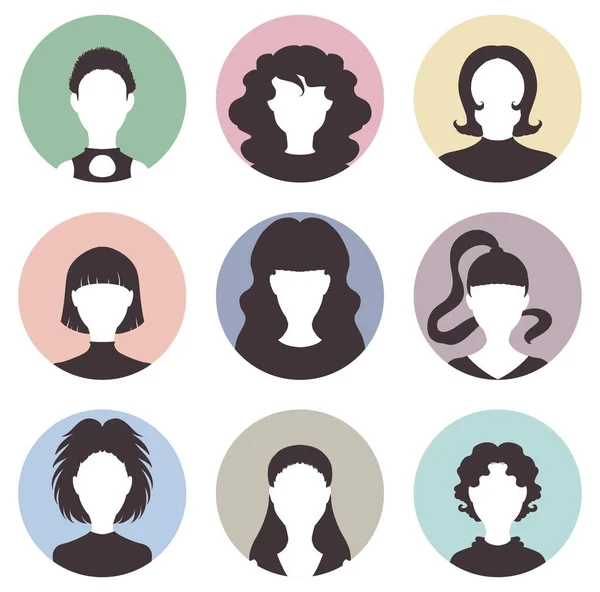 Különböző Női Fejek Ikonok Avatarok Készlete — Stock Vector