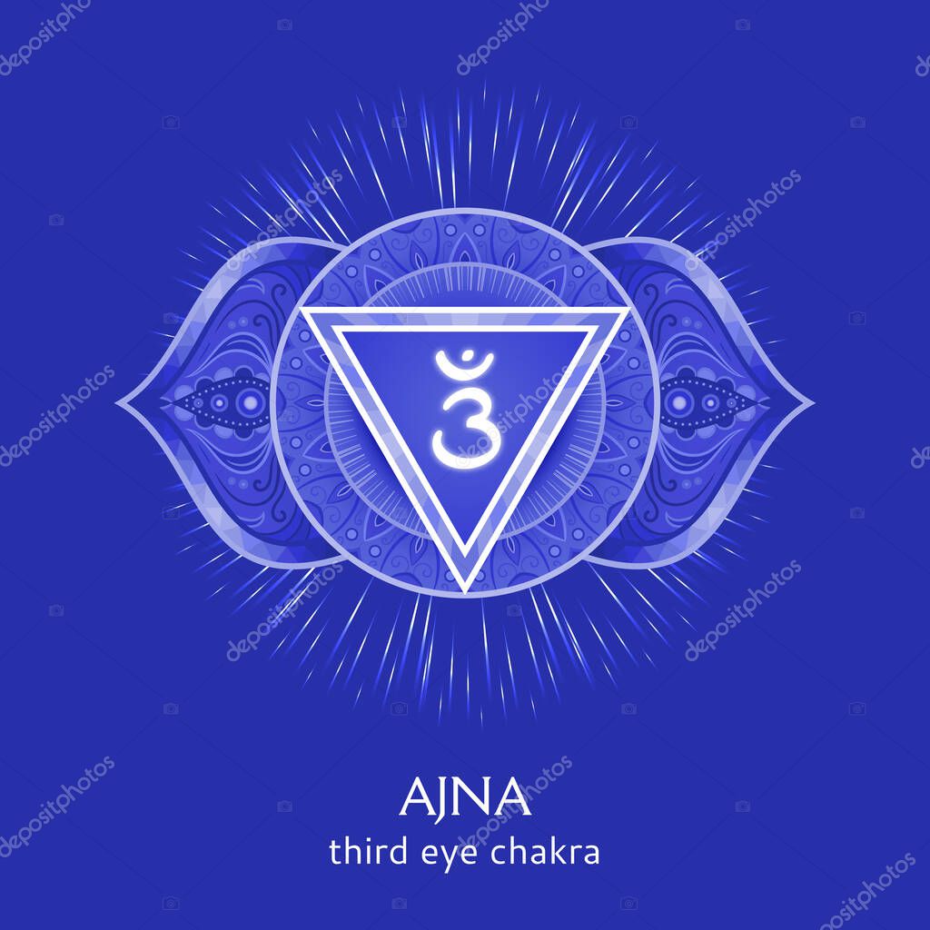 Ajna, third eye chakra symbol. Colorful mandala. Vector illustration