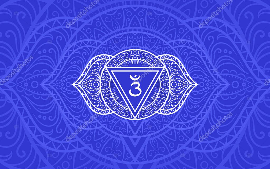 Ajna, third eye chakra symbol. Colorful mandala. Vector illustration